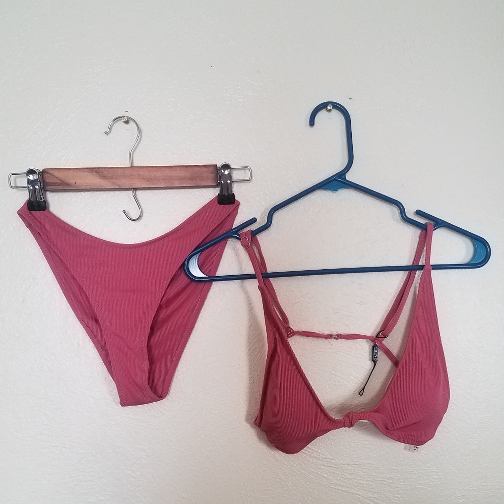 Zaful Red Ribbed Bikini, S